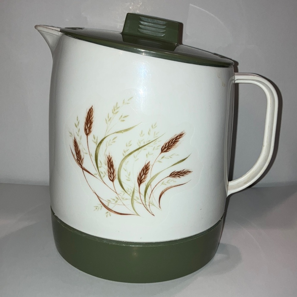 Vintage Hot/Cold‎ Pitcher White and Green with Wheat Design